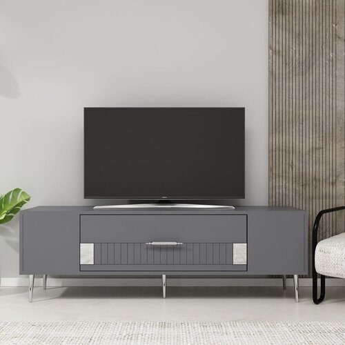 Hanah home TV komoda Dekolp4, 150x48,2x29,6 cm, Antracit-Srebrne boje Cijene