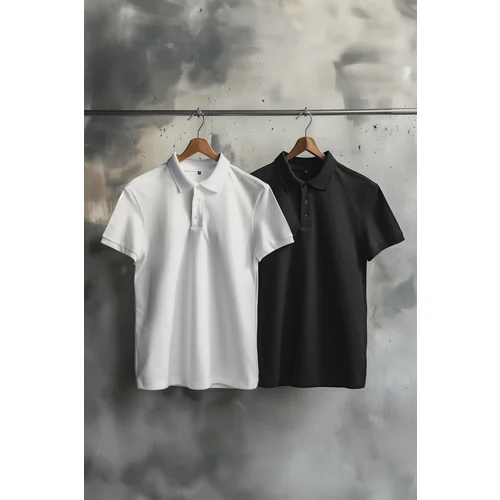 Trendyol Black-White 2 Pack Slim/Narrow Cut 100% Cotton Polo Neck T-Shirt