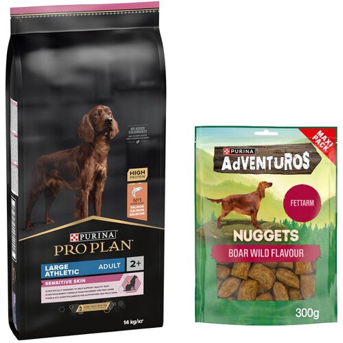 Pro Plan PURINA suha pasja hrana 14 kg + Adventuros Nuggets priboljški 300 g gratis! - Large Athletic Adult Sensitive Skin losos Cene