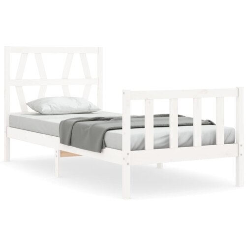 Maison Chic Posteljni okvir - Enojna postelja - Postelja za odrasle z vzglavjem bel trden les-J15717, (21767848) Slike