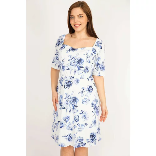 Şans Women's Blue Plus Size Elastic Shoulder Lined Dress
