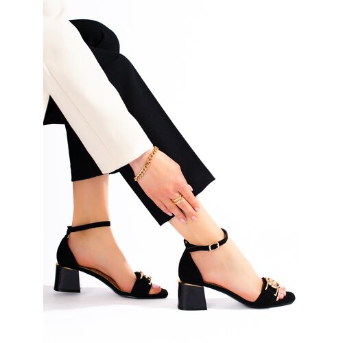 SHELOVET Women&amp;#039;s black sandals on the post Slike