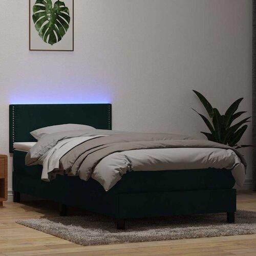 Box Spring krevet s madracem i LED tamnozeleni 80x220 cm baršun Cene