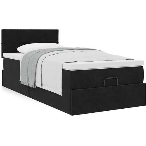 VidaXL Otomanski posteljni okvir z vzmetnico črn 90x200 cm žamet Slike