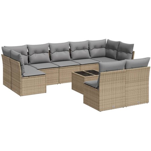  10-dijelni set vrtnih sofa s jastucima bež od poliratana Slike