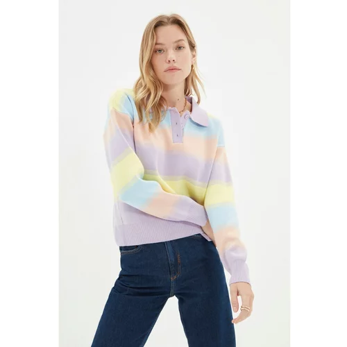 Trendyol Blue Color Block Polo Collar Knitwear Sweater
