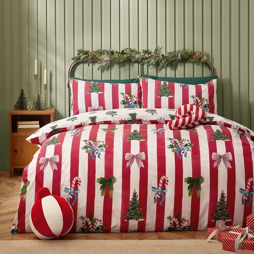Catherine Lansfield Crvena/bijela posteljina za bračni krevet 200x200 cm Christmas Stripe &amp;ndash; Slike