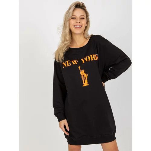 Fashion Hunters Black and orange long oversize sweatshirt with a print