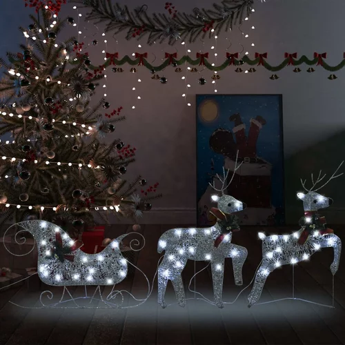 Ukrasni božićni sobovi i sanjke 60 LED žarulja vanjski srebrni