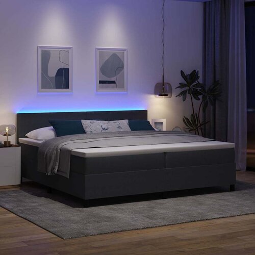  LED Box Spring Krevet Tamno siva i bijela 200 x 200 cm Slike