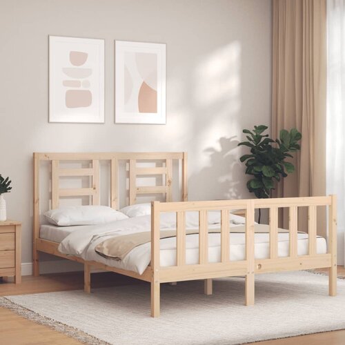 VidaXL Posteljni okvir z vzglavjem 140x200 cm trden les Slike