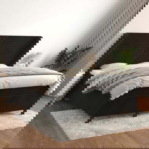 The Living Store Box spring posteljni z vzmetnico črn 140x190 cm žamet - Box Spring Postelja, (21491375) Slike