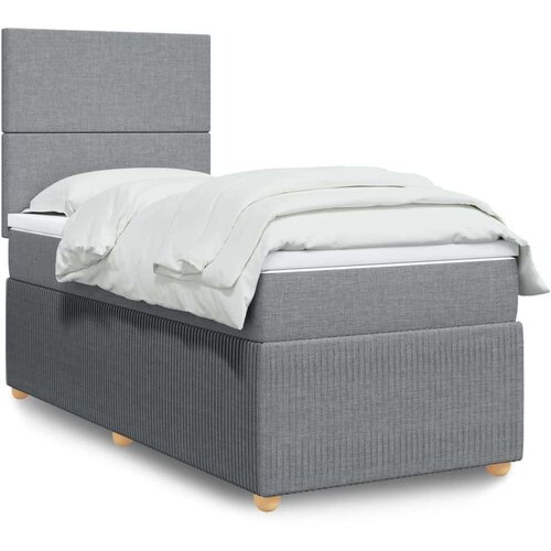 VidaXL Okvir kreveta s oprugama i madrac svjetlosivi 90x200cm tkanina Slike