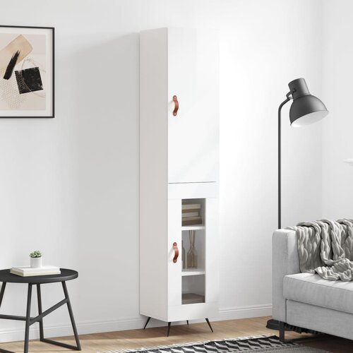 vidaXL Visoka omara visok sijaj bela 34,5x34x180 cm inženirski les Cene