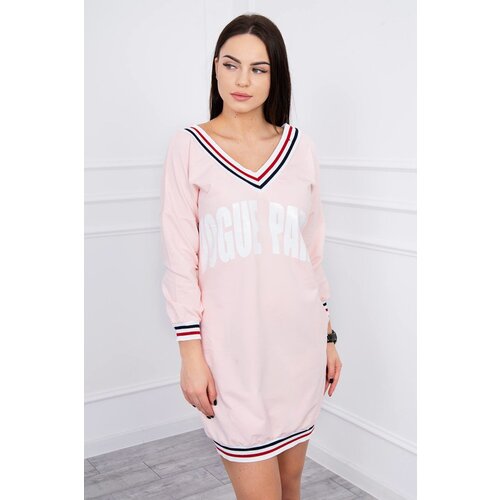 Kesi Paris Powder Pink Dress with V-Neck Slike