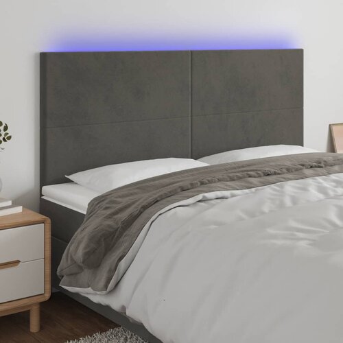 VidaXL LED posteljno vzglavje temno sivo 200x5x118/128 cm žamet Slike