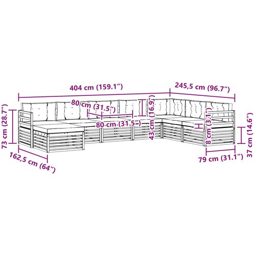 Set vanjskih sofa 8 kom. Prirodna i krem Čvrsto drvo akacije 404 x 245,5 x 73 cm Slike