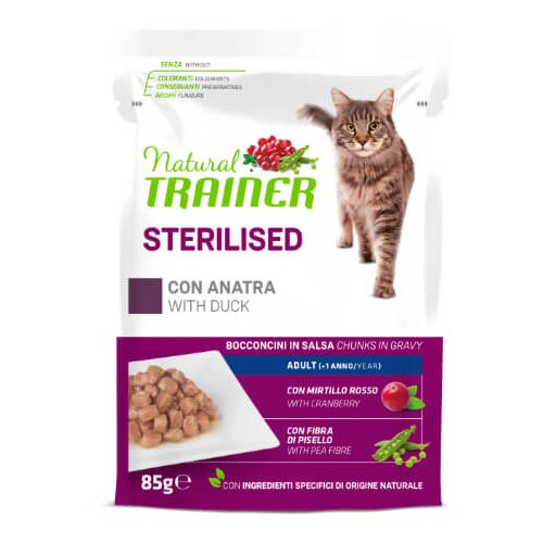 Natural trainer Cat Sterilised ko&scaron;čki v omaki, vrečka - raca - 85 g 85 g Cene