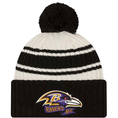 New Era Baltimore Ravens 2022 Official Sideline Sport Cuffed Pom zimska kapa Slike