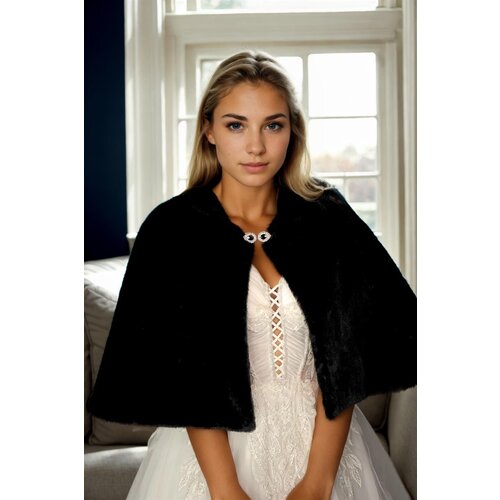 Dewberry 61601 Long Brooch Bridal Bolero Shawl-BLACK Slike