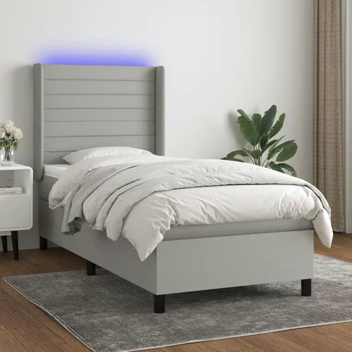  Krevet box spring s madracem LED svjetlosivi 100x200 cm tkanina