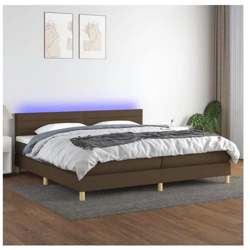  Box spring postelja z vzmetnico LED temno rjava 200x200cm blago