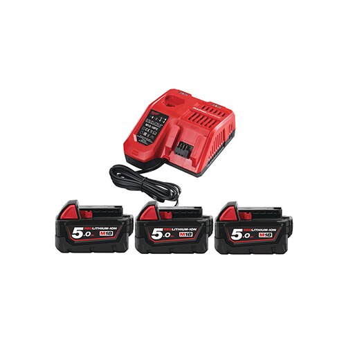 Milwaukee punjač + 3 baterije 5Ah 18V M18 NRG-503 4933451423 Slike