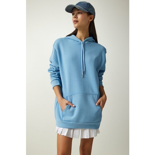 Happiness İstanbul Women's Light Blue Printed Hooded Sweatshirt Slike