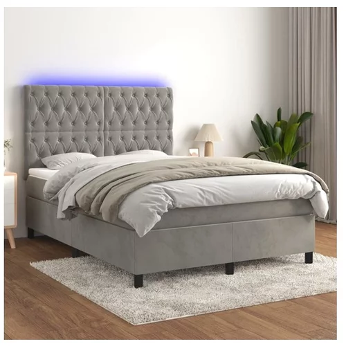  Box spring postelja z vzmetnico LED sv. siva 140x190 cm žamet