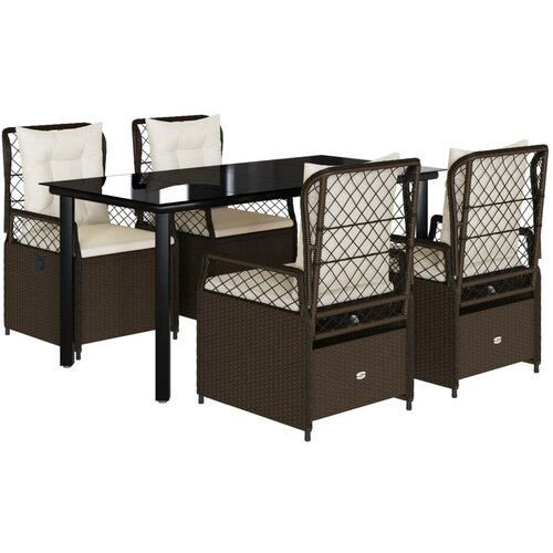  5-dijelni vrtni blagovaonski set s jastucima poliratan smeđi Smeđa 160 x 80 x 74 cm Slike