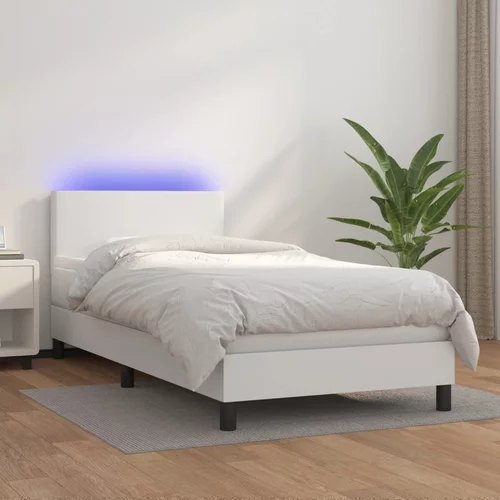 vidaXL Box spring postelja z vzmetnico LED bela 80x200 cm umetno usnje