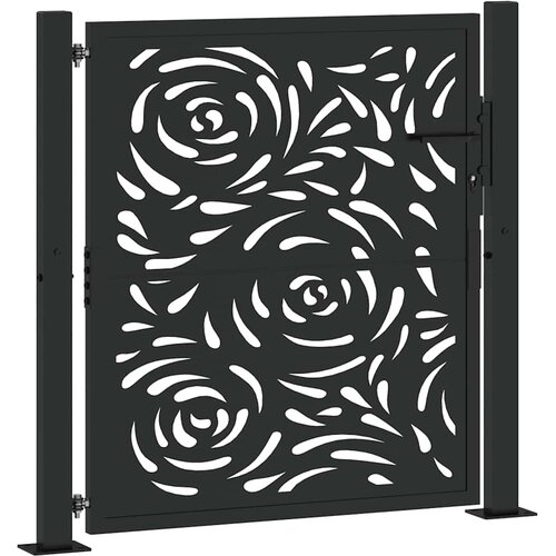 VidaXL Vrtna vrata crna 105x106 cm čelični dizajn plamena Slike
