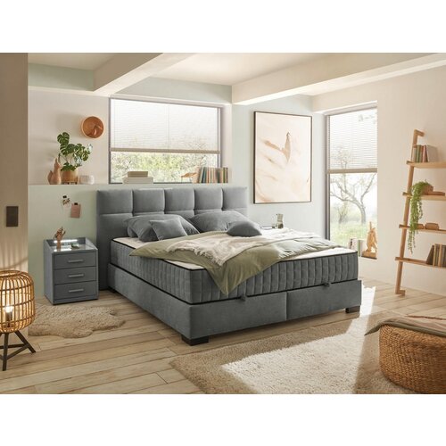 MID.YOU POSTELJA Z VZMETNICO 180 cm x 200 cm , tekstil, leseni material antracit Slike