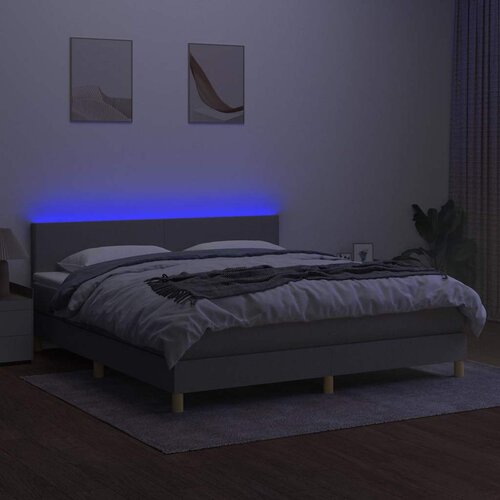  Krevet box spring s madracem LED svjetlosivi 180x200 cm tkanina Slike