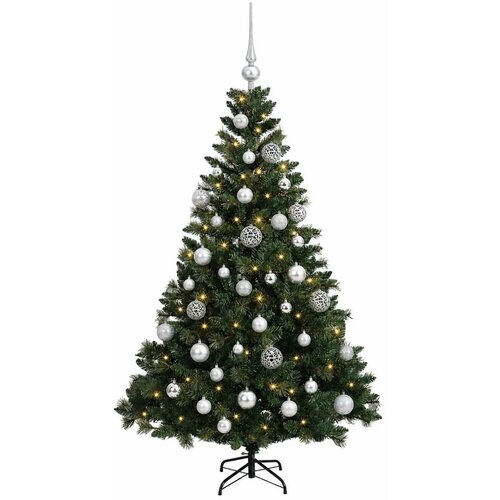  Umjetno božićno drvce s kuglicama 120 cm 150 LED lampica - Zelena 120 cm s LED-ima i srebrnim lopticama Slike