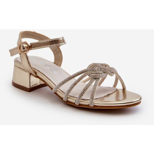 Kesi Girls' low-heeled sandals with zircons, gold Ollna Slike