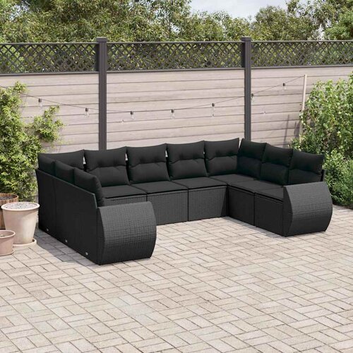  9-dijelni set vrtnih sofa s jastucima crni od poliratana Crna 71 x 62 x 69 cm Cene