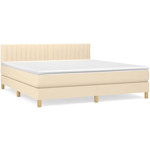 vidaXL Box spring postelja z vzmetnico krem 160x200 cm blago, (20895337) Cene