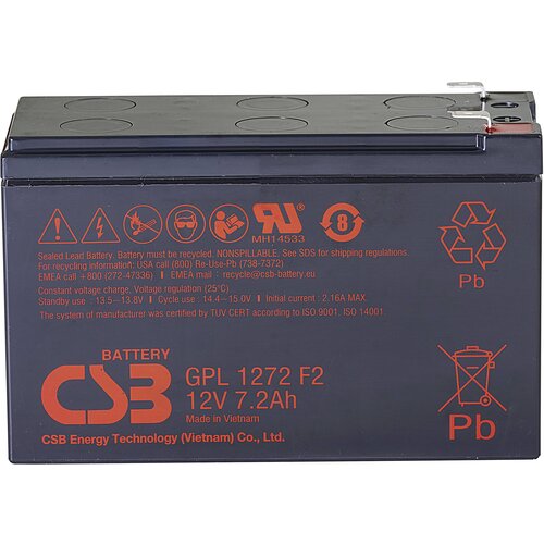 CSB Battery gpl 1272 GPL1272-F2FR svinčeni akumulator 12 v 7.2 ah svinčevo-koprenast (&amp;scaron; x v x g) 151 x 98 x 65 mm plo&amp;scaron;čati vtič\, 6\,35 mm brez vzdrževanja\, nizko samopraznjenje, (20438525) Slike