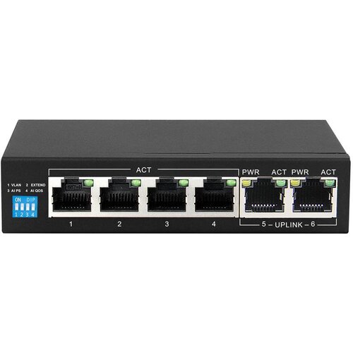 Extralink PoE Switch KRIOS 4x Gigabit PoE /PoE+, 2x RJ45 Uplink Gigabit, 60W Cene