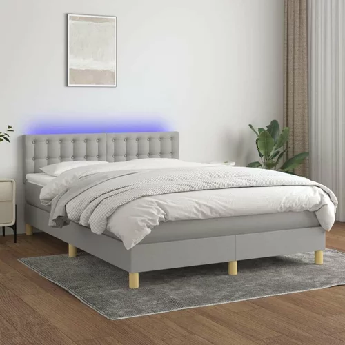  Box spring postelja z vzmetnico LED sv. siva 140x200 cm blago, (20726601)