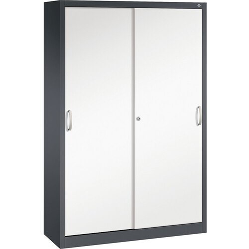 C+P ACURADO omara z drsnimi vrati, 4 police, VxŠxG 1950 x 1200 x 400 mm, črno sive / prometno bele barve Cene