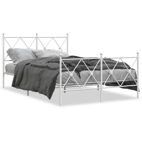 vidaXL Kovinski posteljni okvir z vzglavjem in vznožjem bel 120x200 cm