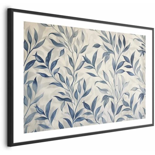  Plakat - Delicate Botanical Motif with Blue Leaves 30x21 Crni okvir s margom Cene