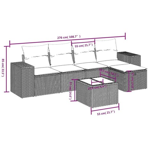 VidaXL 6-dijelni set vrtnih sofa s jastucima bež od poliratana Slike