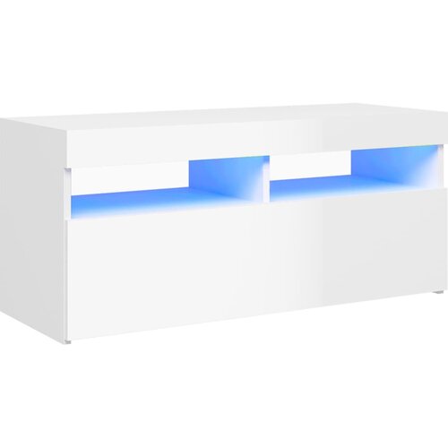 Maison Chic TV omarica - TV stojalo - Televizijska omarica z LED lučkami visok sijaj bela 90x35x40 cm, (21698680) Slike