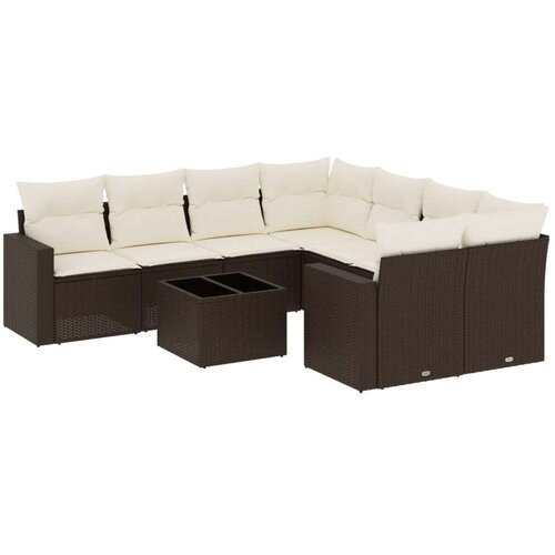 VidaXL 9-dijelni set vrtnih sofa s jastucima poliratan smeđi Slike