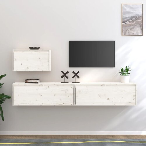 The Living Store TV omarica 3 kosi bela trdna borovina - TV Omarica, (21375840) Cene