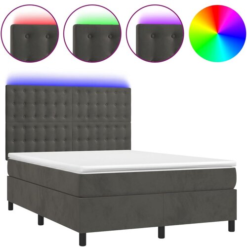 Maison Chic Box spring postelja - Vzmetna postelja z vzmetnico LED temno siva 140x200 cm žamet SL3338, (21902169) Cene