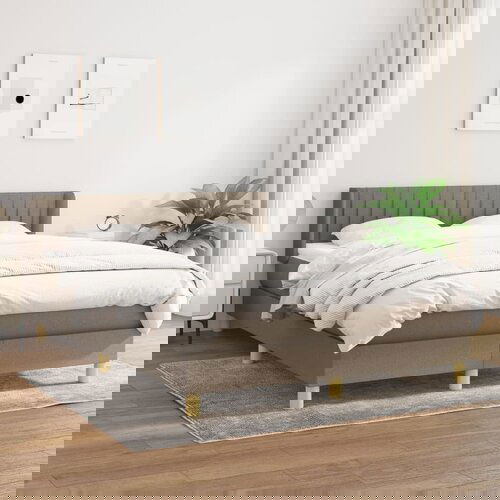 VidaXL Krevet s oprugama i madracem smeđesivi 140 x 190 cm od tkanine Slike
